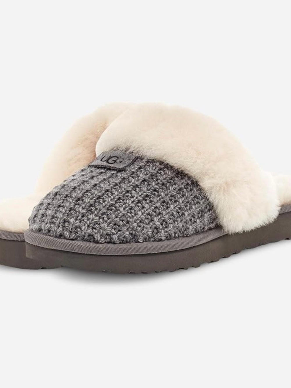 UGG Grey Knit Slide Slippers with Cream Shearling Trim